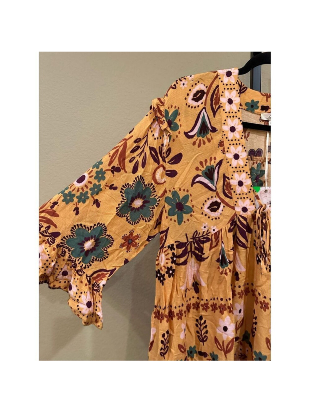 Easel Los Angeles Boho Mustard Yellow Multicolor Floral Babydoll Tunic Top Size - Picture 4 of 7